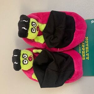 Baby Bride of Frankenstein Kids Green and Pink Monster Slippers